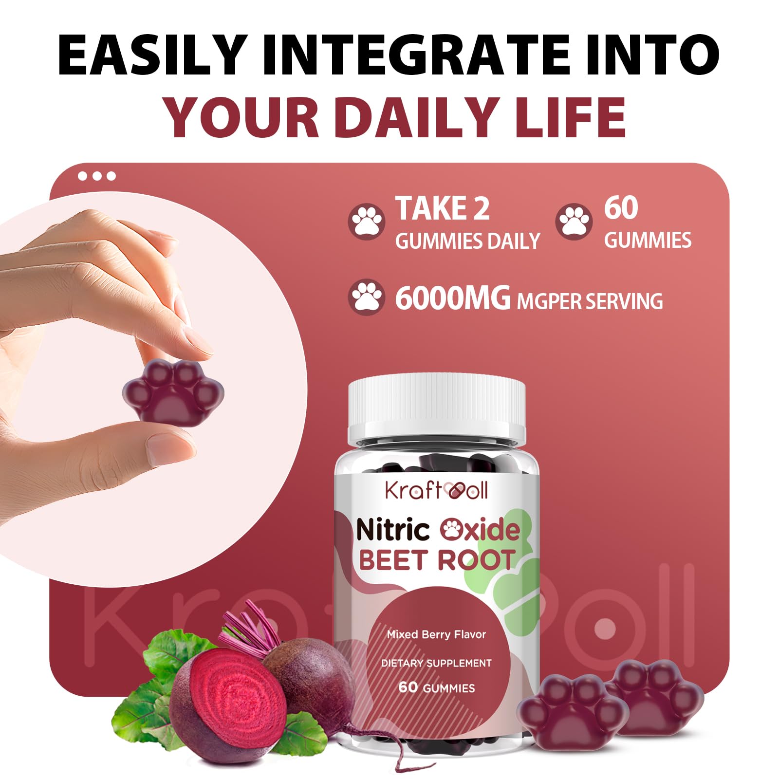 Grapeseed and vitamin C ingredients visual highlight on Kraftvoll gummies for antioxidant support