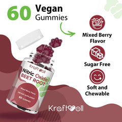 Kraftvoll Nitric Oxide Beet Root Gummies opened bottle ready for on-the-go daily use.