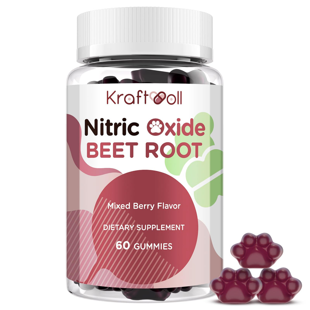 Kraftvoll Nitric Oxide Beet Root Gummies packaging showcasing sugar-free mixed berry flavor