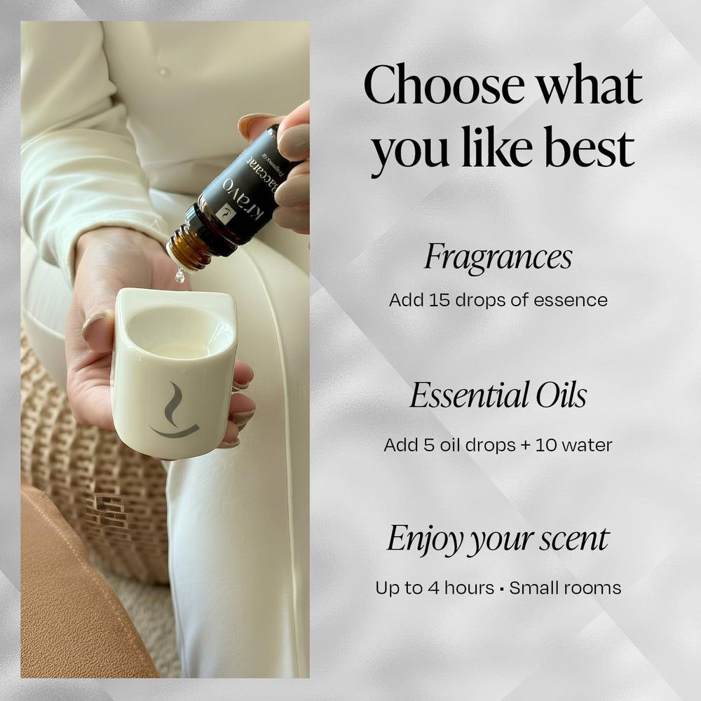 Kravo diffuser on an office desk, adds a calm scent without clutter.