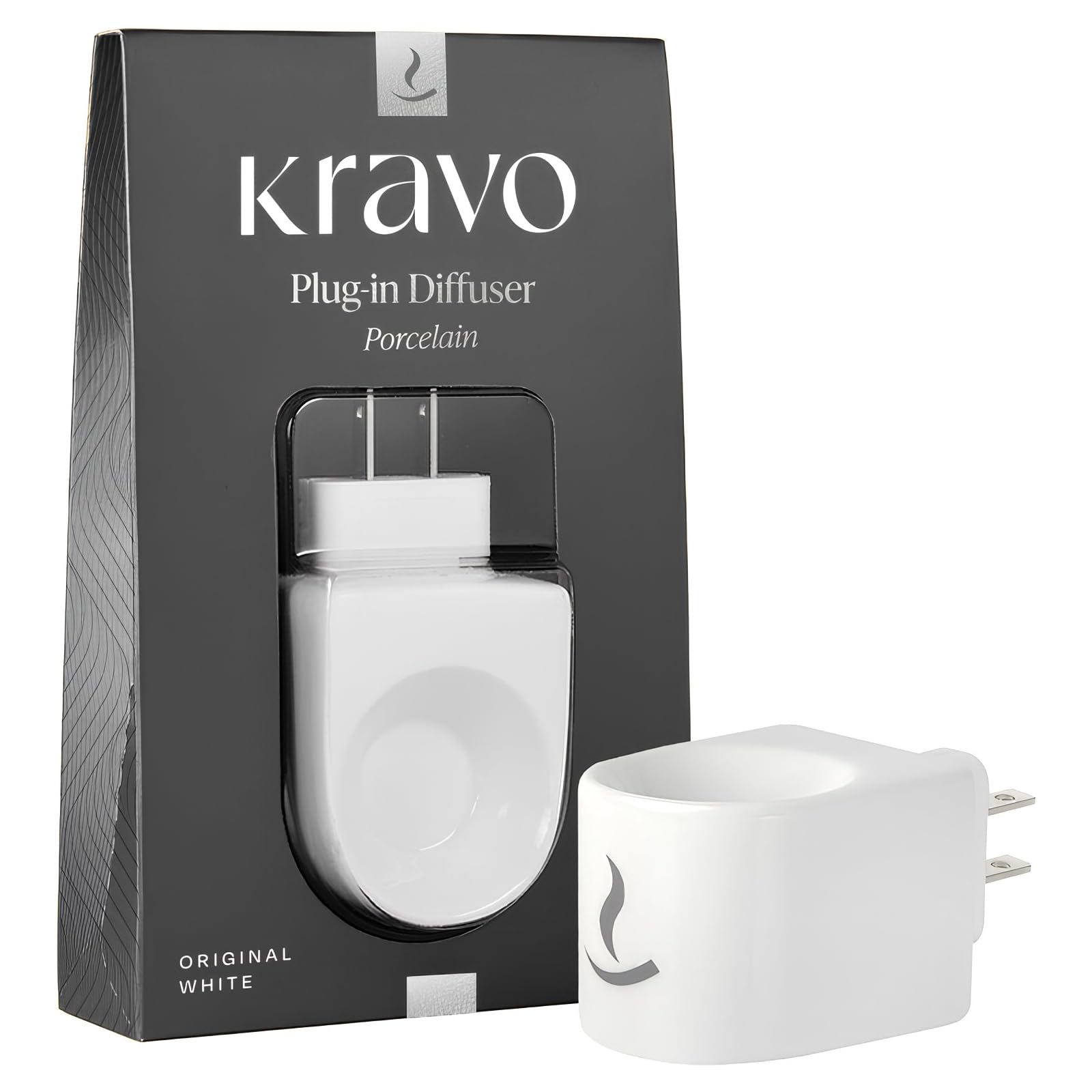 Kravo porcelain diffuser plugged into outlet, compact design for small rooms.