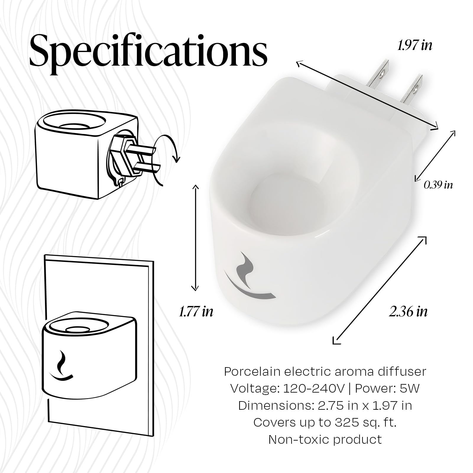 Kravo porcelain diffuser with rotating plug, versatile placement for vertical or horizontal outlets.