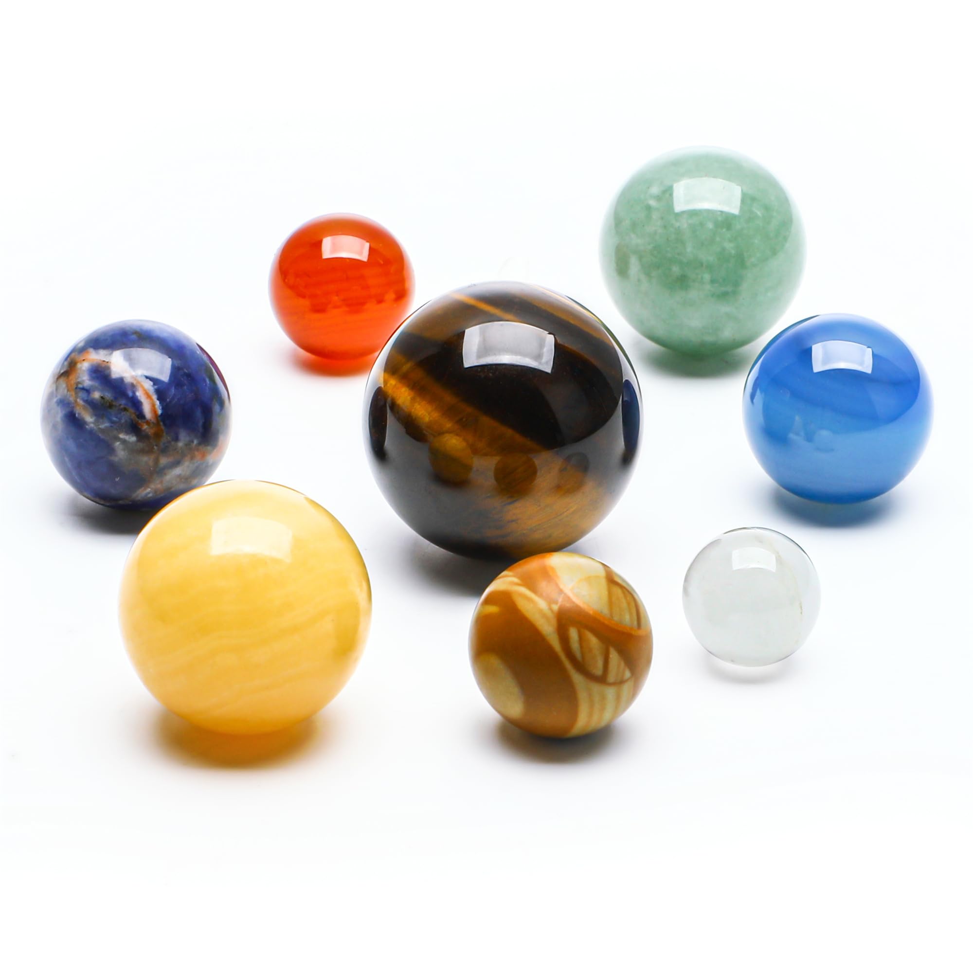 KRISININE natural gemstones solar system model with eight planets for home decor and study.