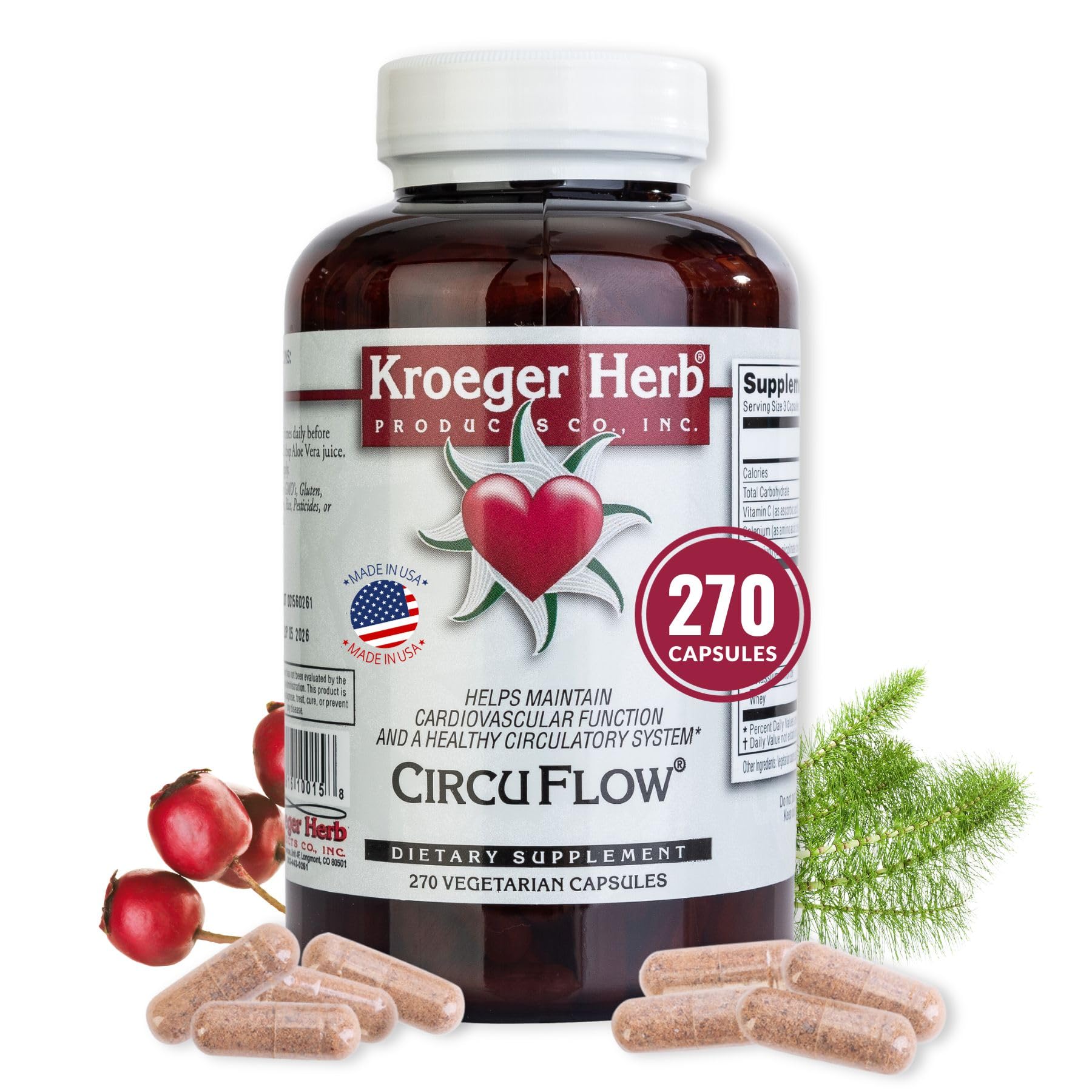 Kroeger Herb Circu Flow bottle label closeup promoting daily circulation support.