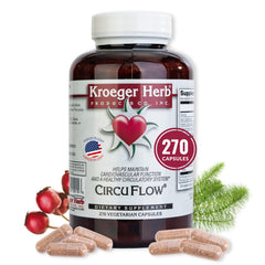 Kroeger Herb Circu Flow bottle label closeup promoting daily circulation support.