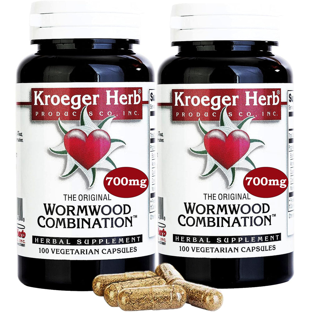 Kroeger Wormwood Detox bottle shows the herbal cleanse formula for daily support.