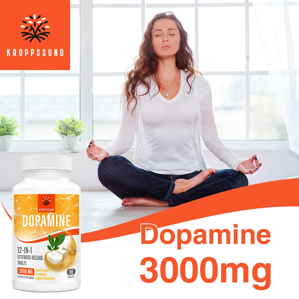 Kroppssund dopamine supplement front view shows travel-friendly packaging.