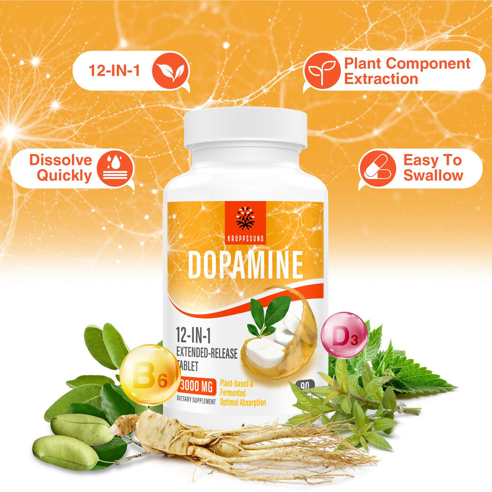Kroppssund Natural Dopamine daily-dose concept with glass of water