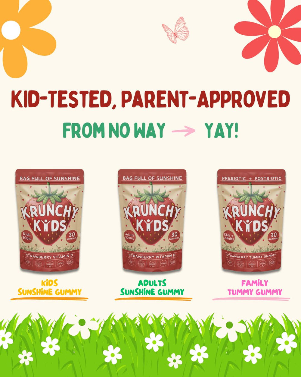 Krunchy Kids bottle-open shot emphasizes convenient daily use.