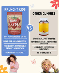Krunchy Kids serving spoon display highlights easy daily vitamin D3 chew.