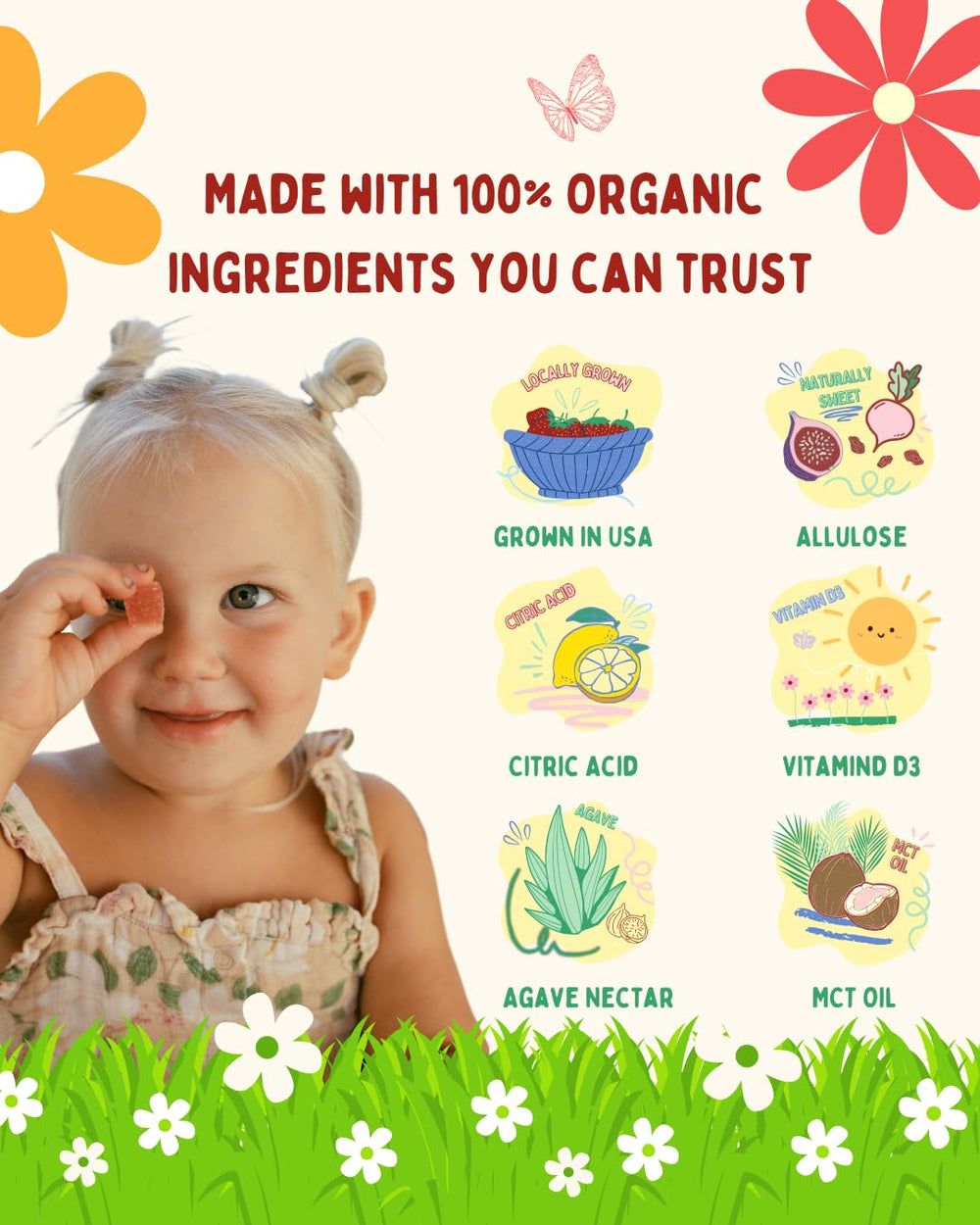 Krunchy Kids sugar-free allulose sweetener provides pleasant sweetness.