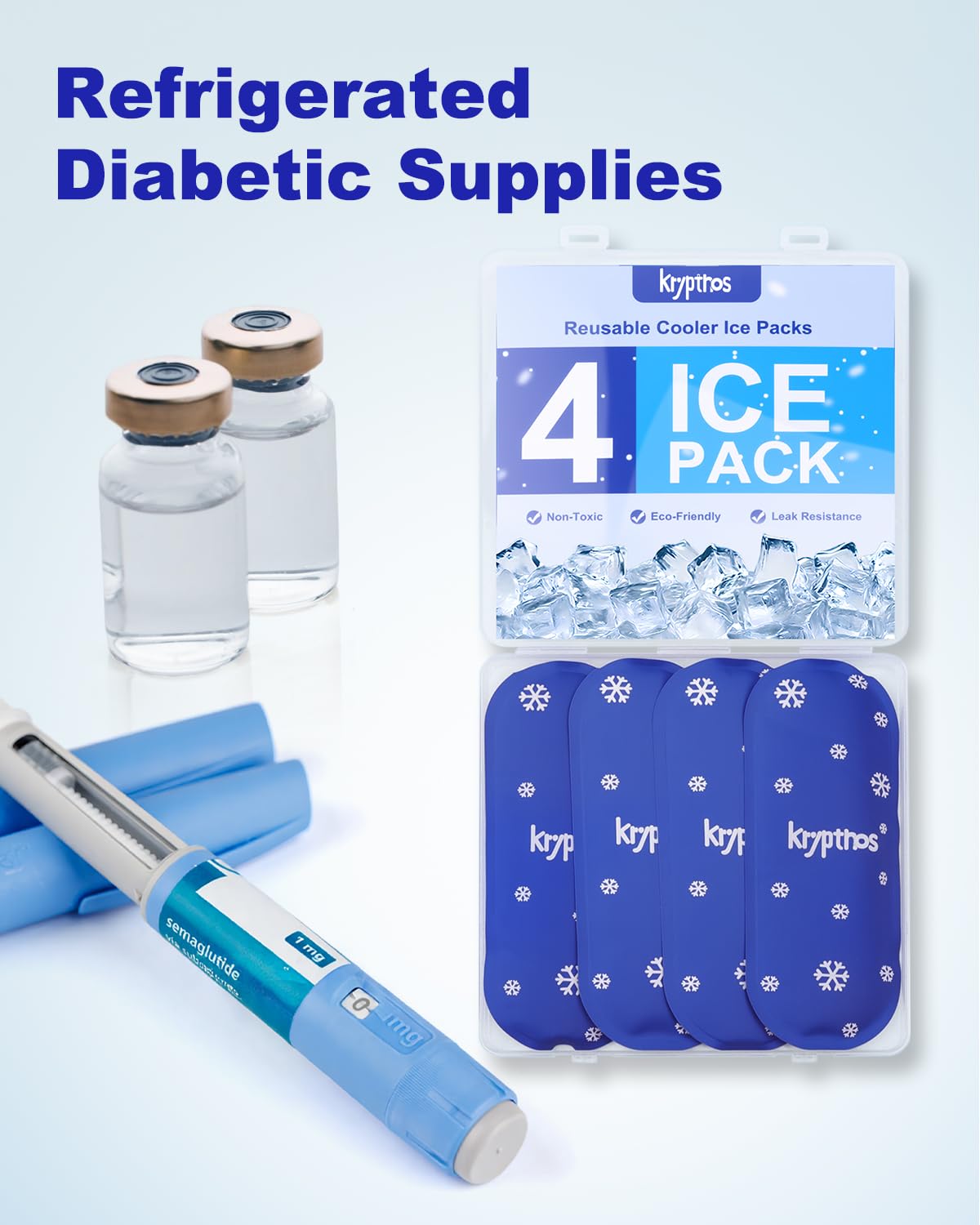 Krypthos diabetic-friendly cooling packs used for medications on the go.