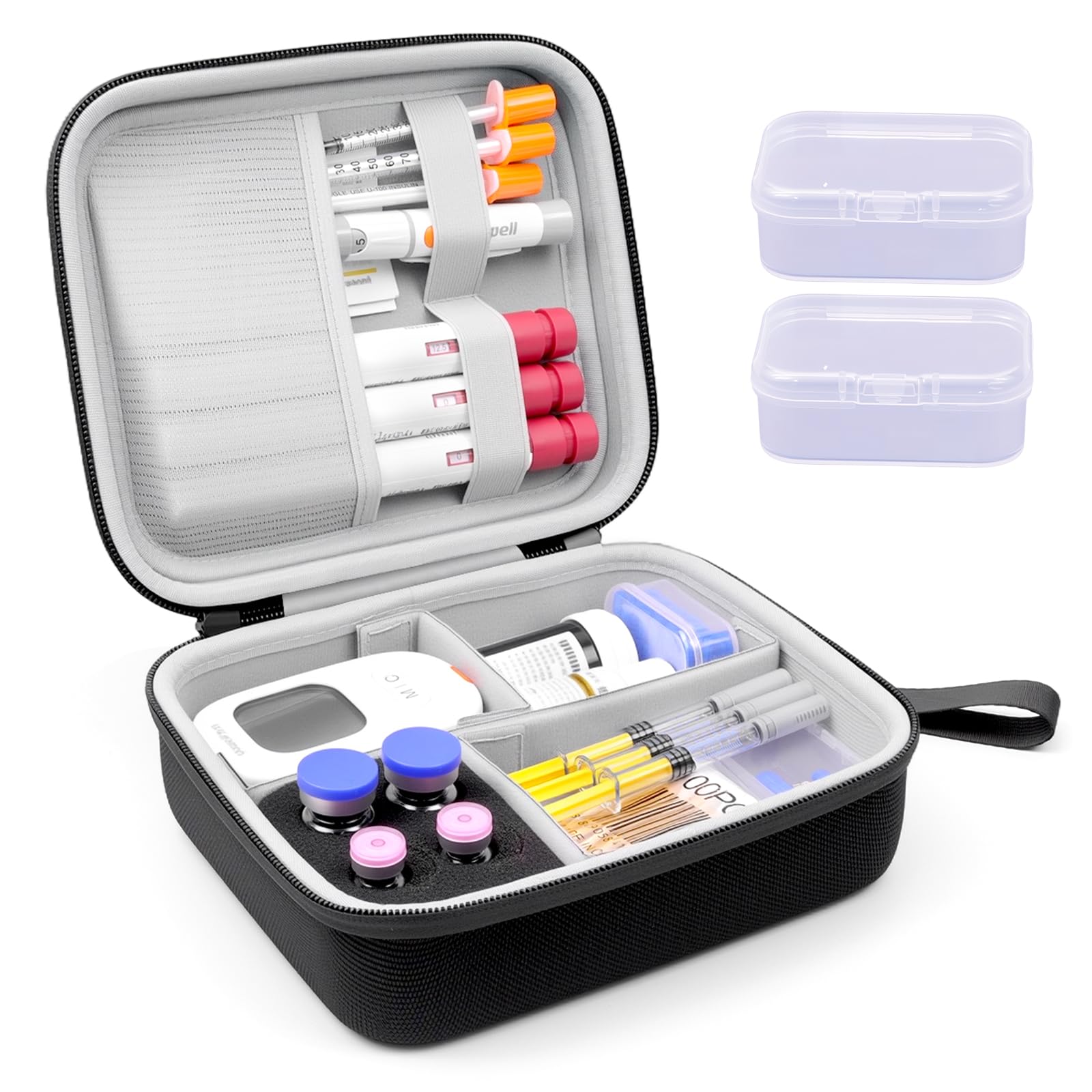 Krypthos travel case front view showing compact portable diabetes supplies organizer