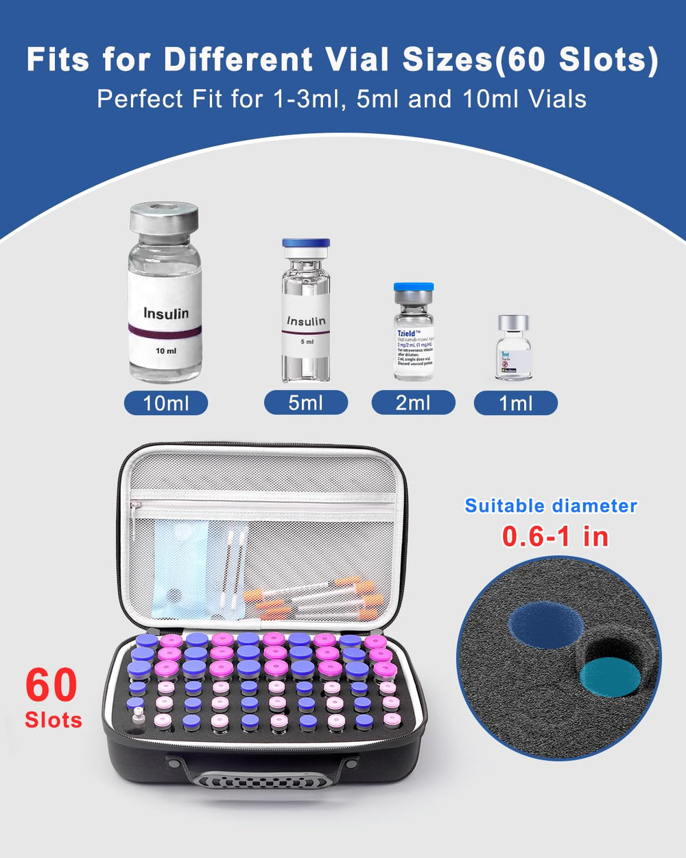 Krypthos impact-resistant foam interior protects vials from bumps and drops.