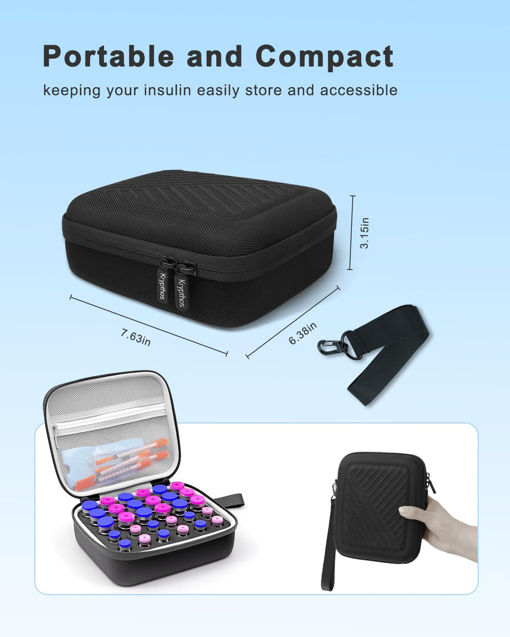 Krypthos interior foam cushions insulin vials against bumps and shocks