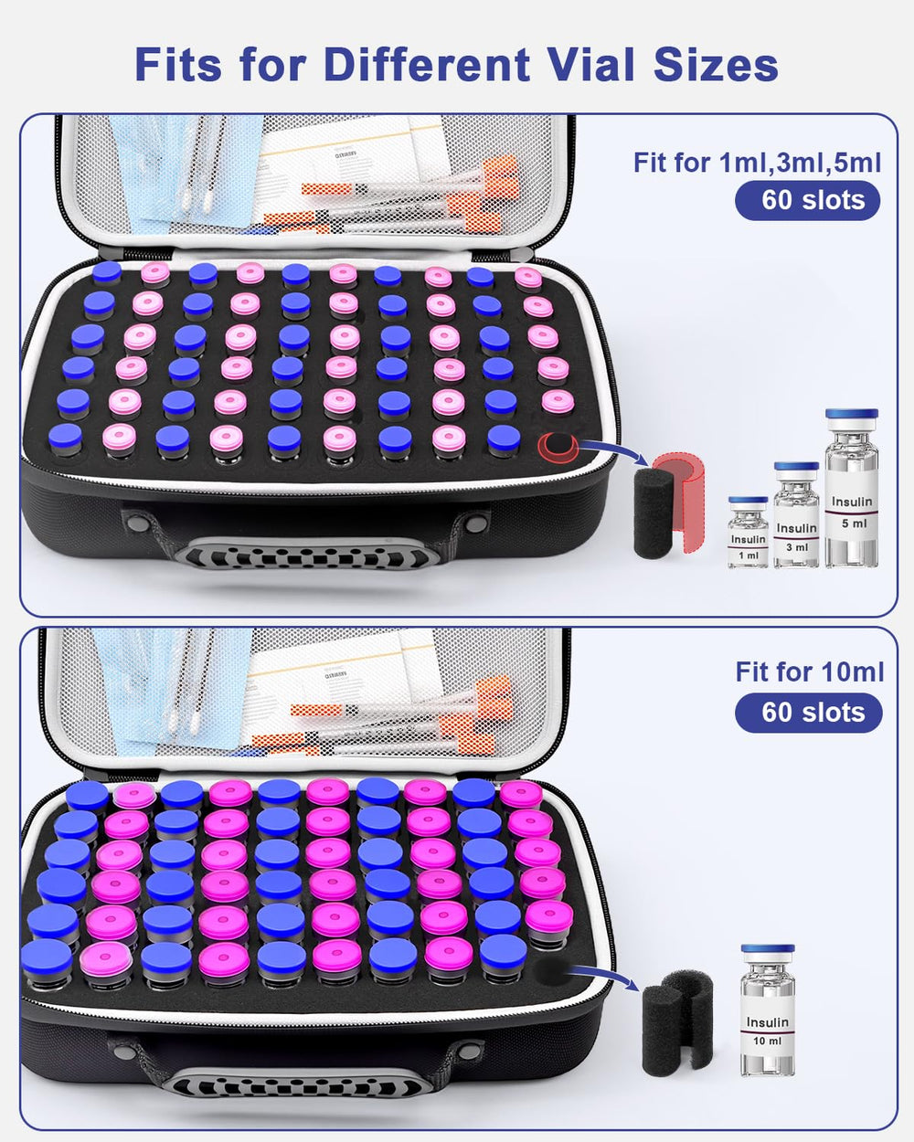 Krypthos insulin vial organizer in durable Oxford fabric for reliable home storage.
