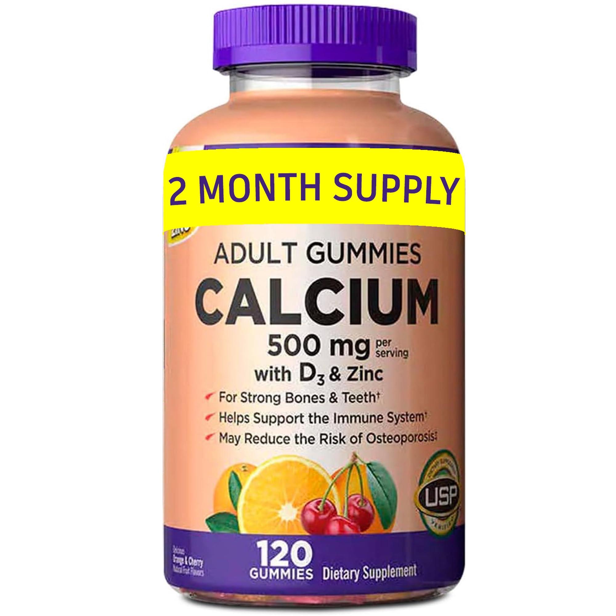 KS Calcium gummies bottle showing two-month supply for bone and immune support.