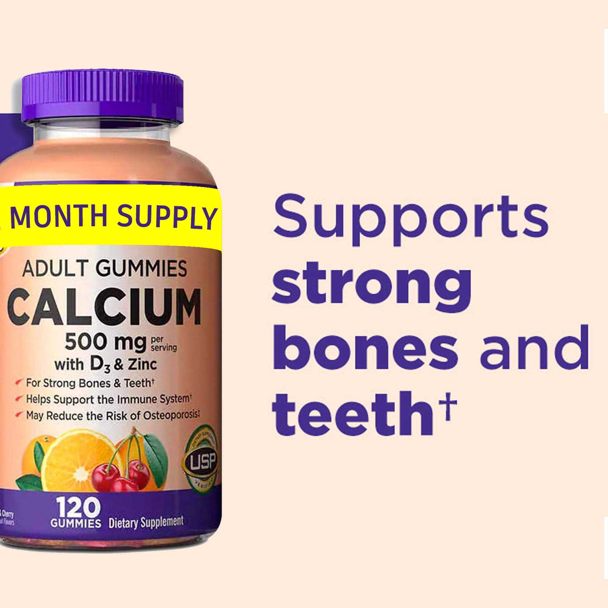 KS Calcium bottle with USP badge indicating verified purity and potency.