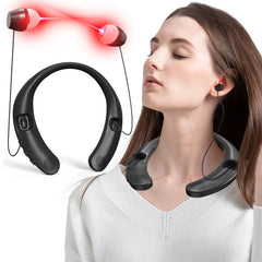 KTS neckband red light ear therapy device worn for hands-free ear care.