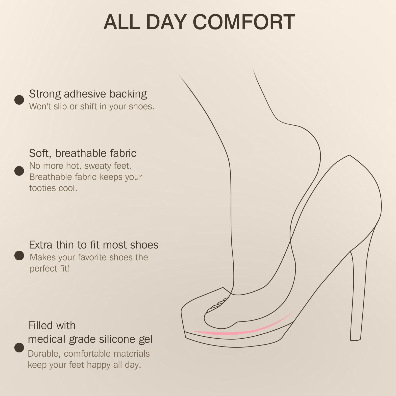 KTSAY metatarsal pads stay in place during standing or dancing