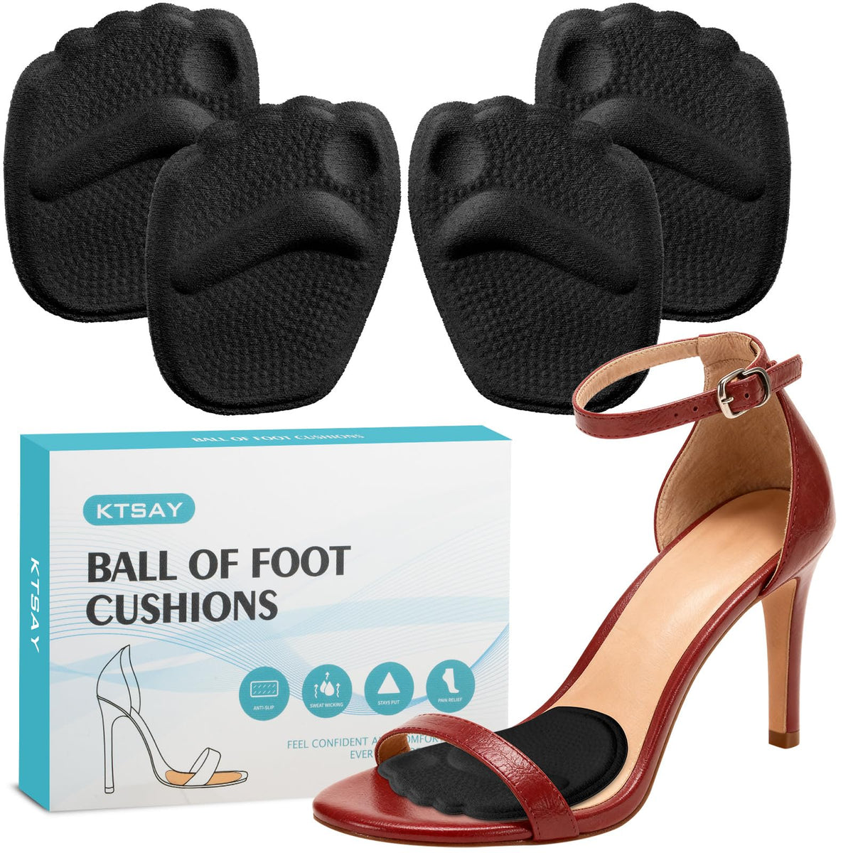 KTSAY metatarsal pads provide discreet comfort under the ball of the foot