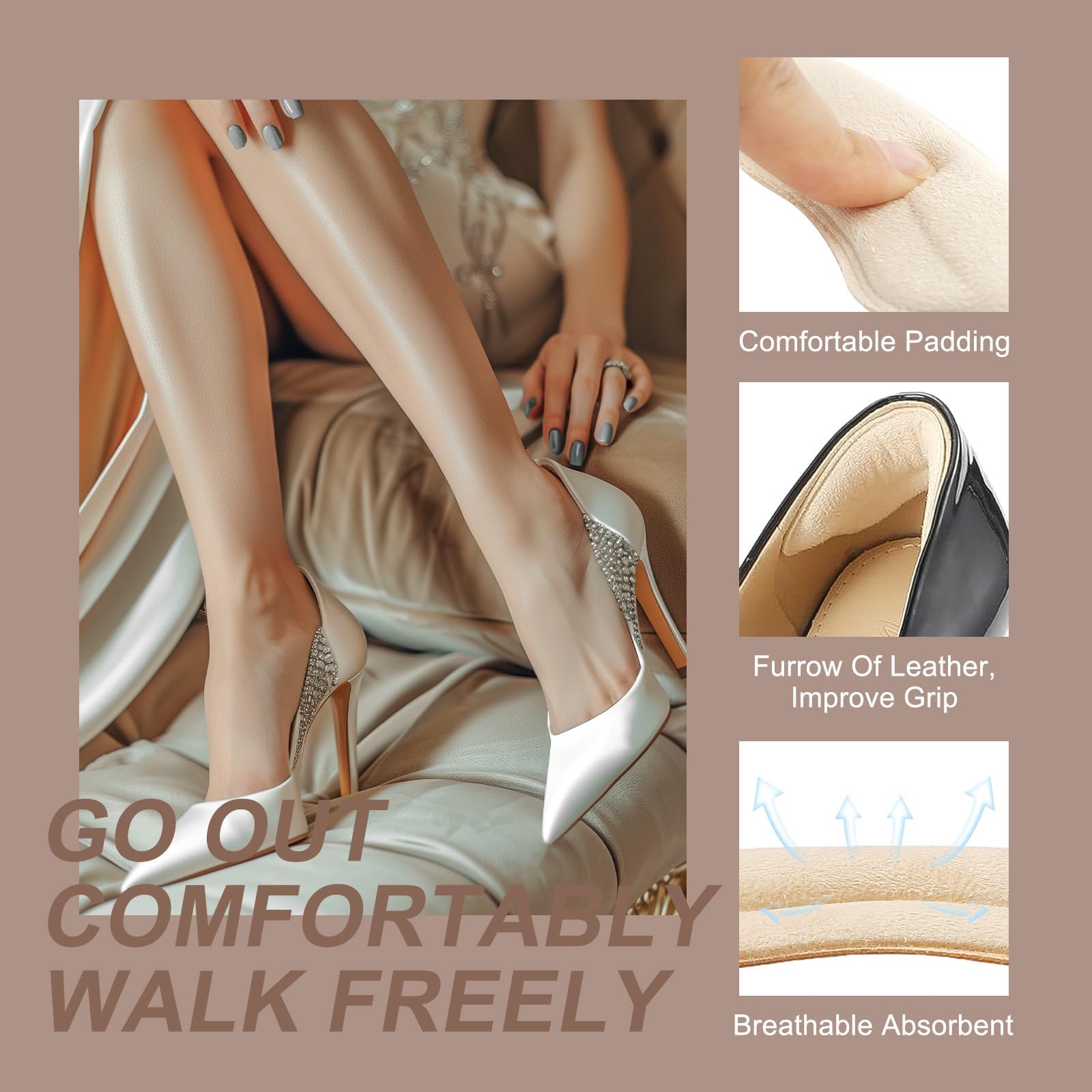 KTSAY self-adhesive heel pad being applied for instant comfort.