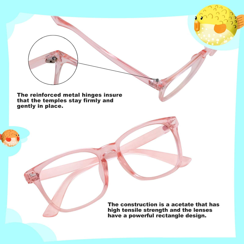 KUGUAOK kids blue light glasses worn by child; helps filter blue light during gaming