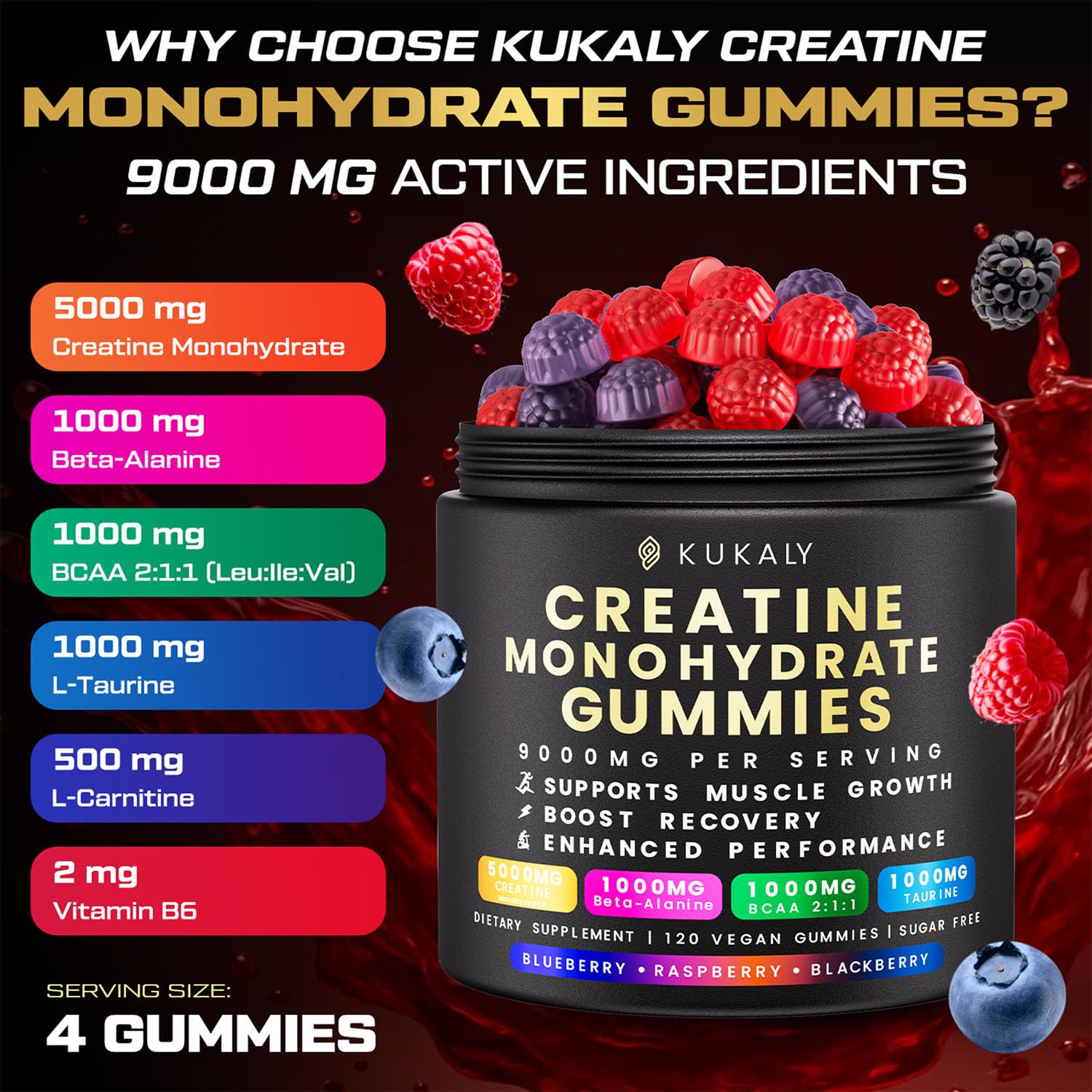 Kukaly gummies with L-Taurine and BCAA 2:1:1 for focus.