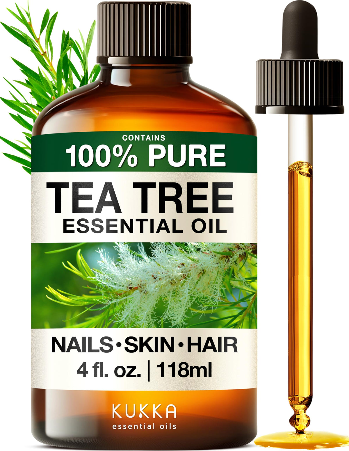 KUKKA aceites esenciales de árbol de té: botella para difusor y aroma fresco.