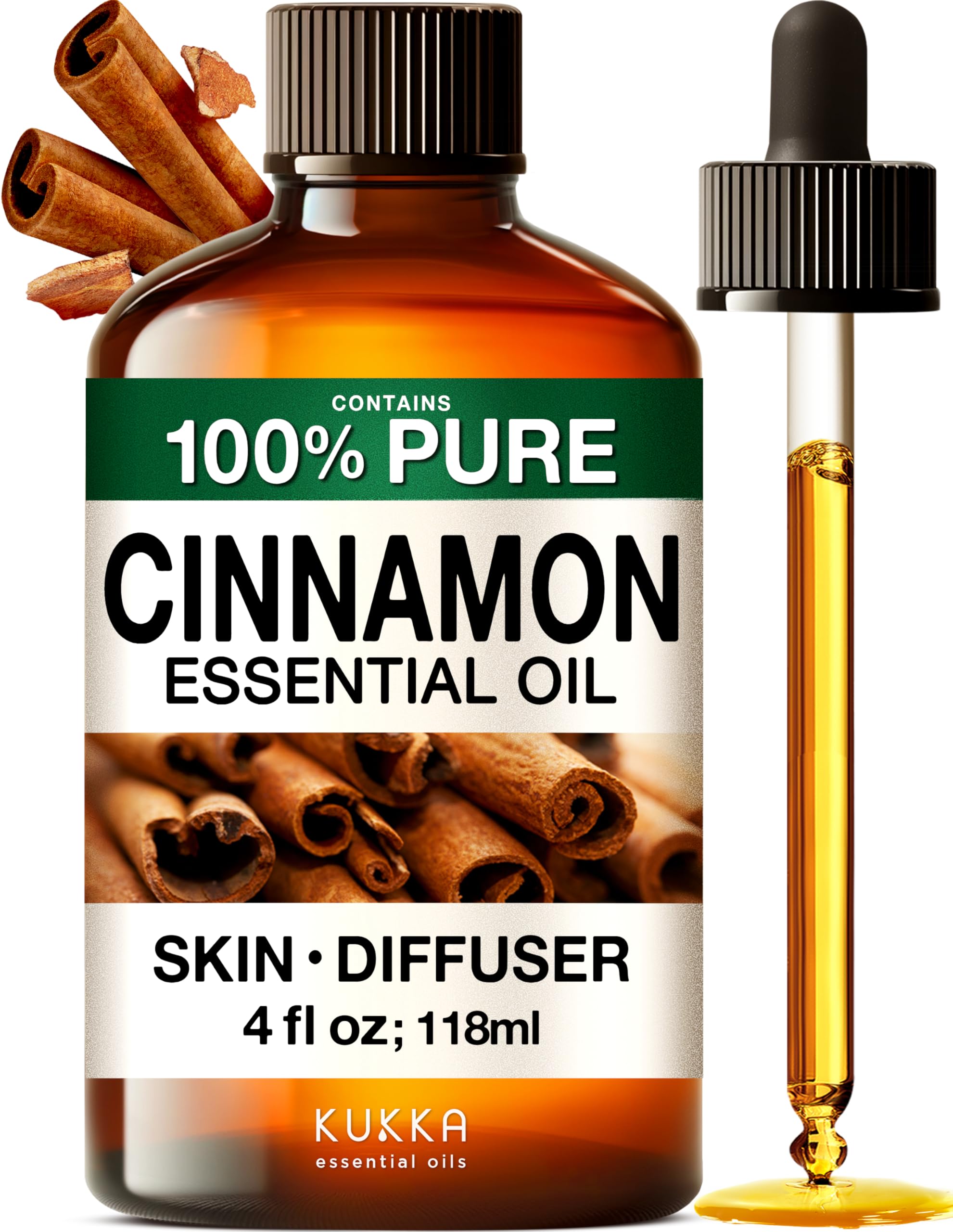 KUKKA Cinnamon Oils diffuser bottle emitting warm aroma for aromatherapy sessions.