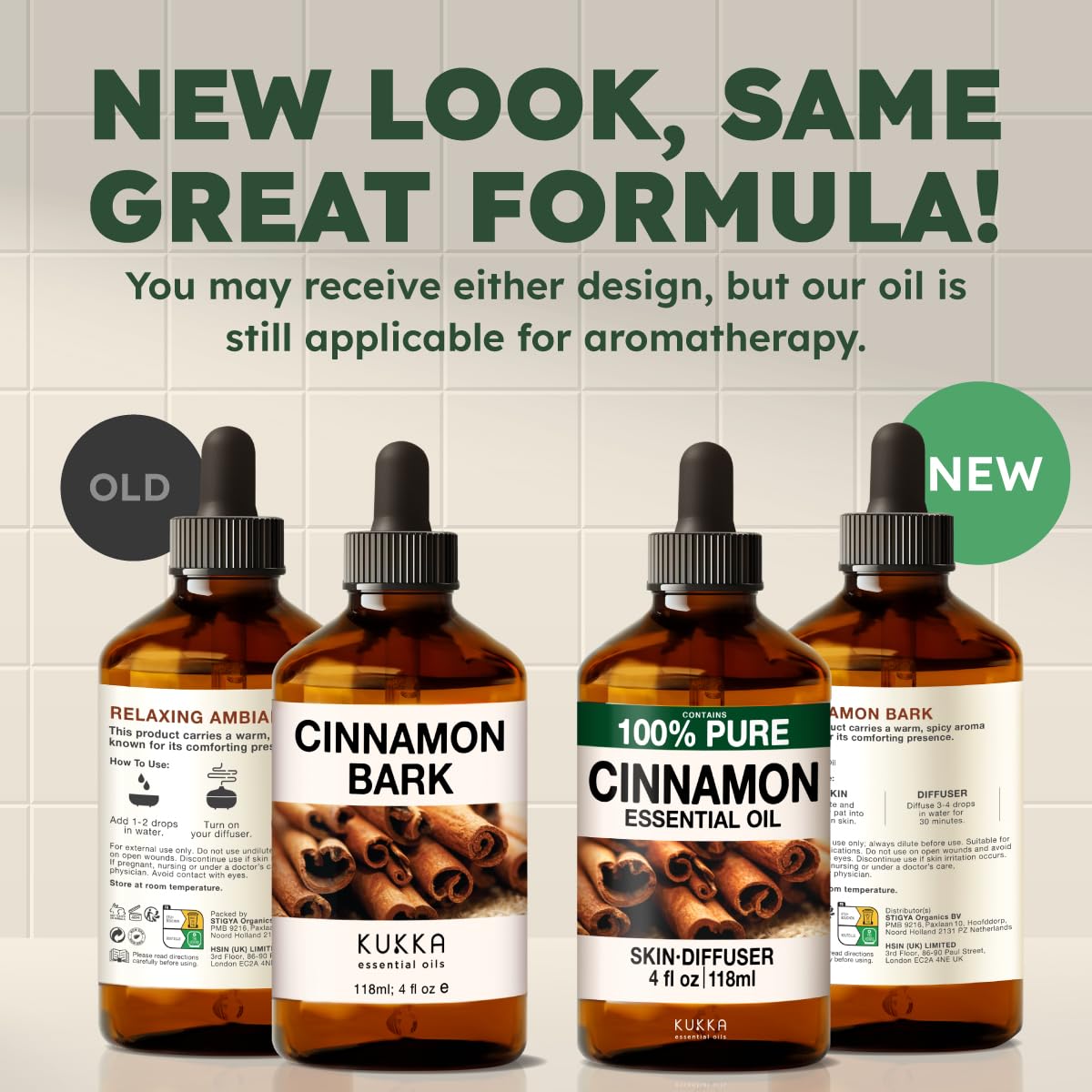 KUKKA Cinnamon Oils packaging variations highlight premium Madagascan cinnamon bark.