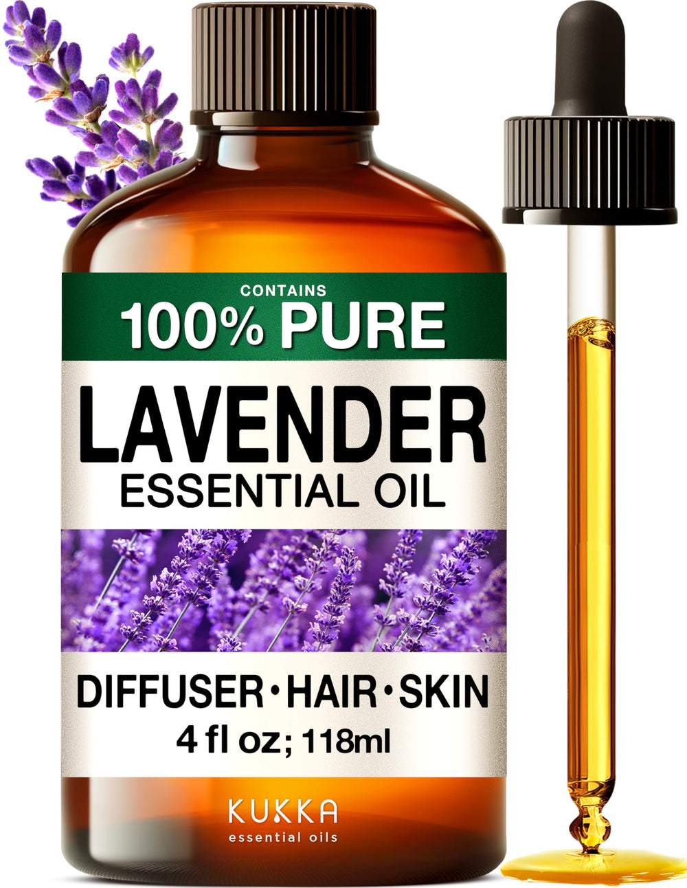 KUKKA Lavender essential oil bottle offers a pure aroma for diffusers and calming scents.