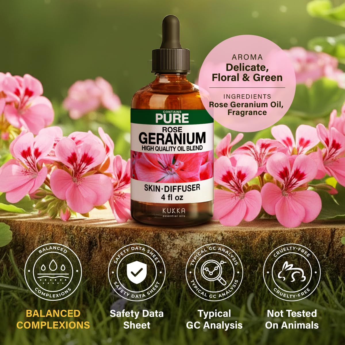 KUKKA Rose Geranium Oil packaging shows new and vintage options.