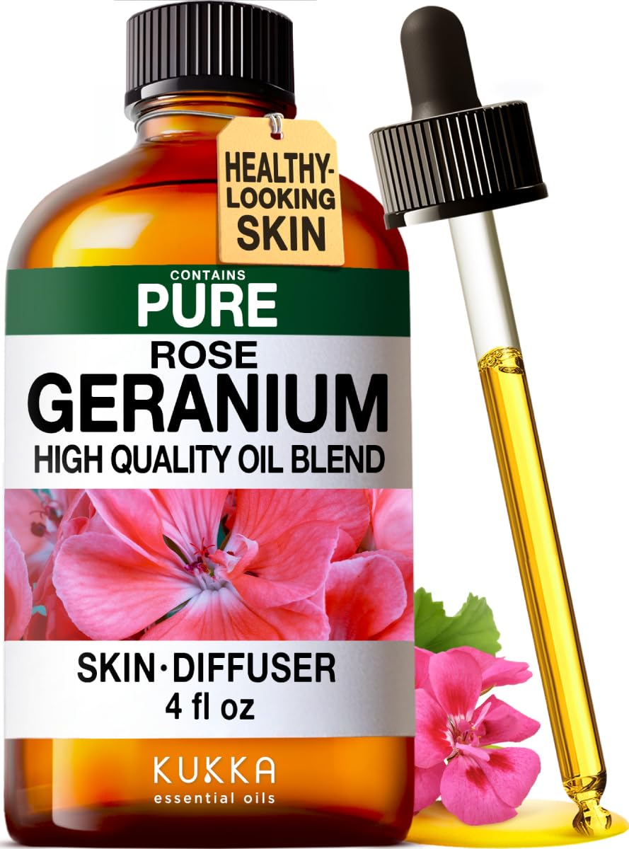 KUKKA Rose Geranium Oil bottle for easy topical use and aromatherapy.