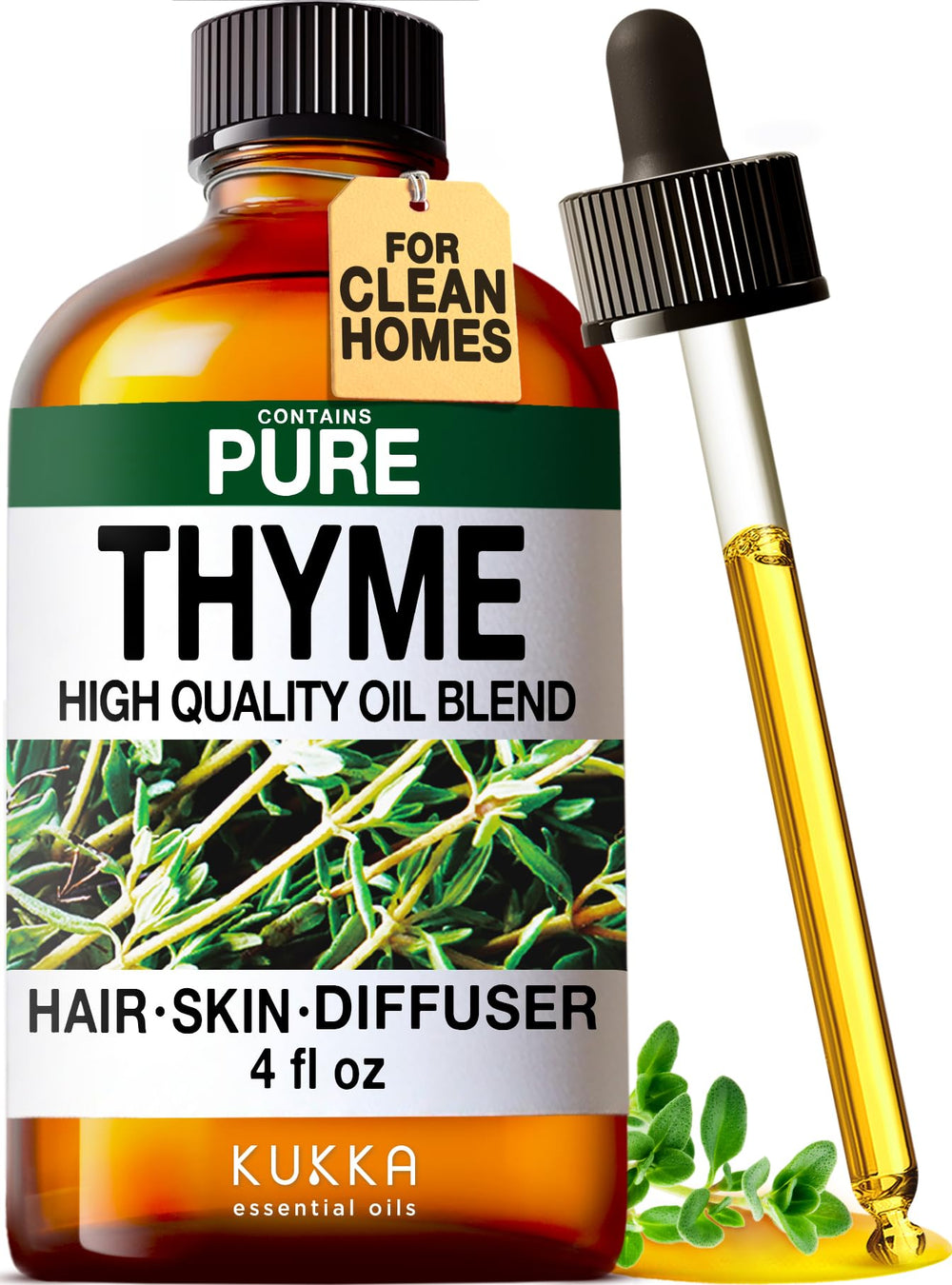 KUKKA Thyme Essential Oil 4 Oz bottle in a clean, classic design for versatile use
