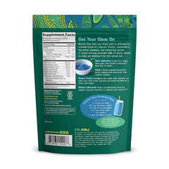 Kuli Kuli Marine Glow blue spirulina powder shows vibrant color and nutrients.