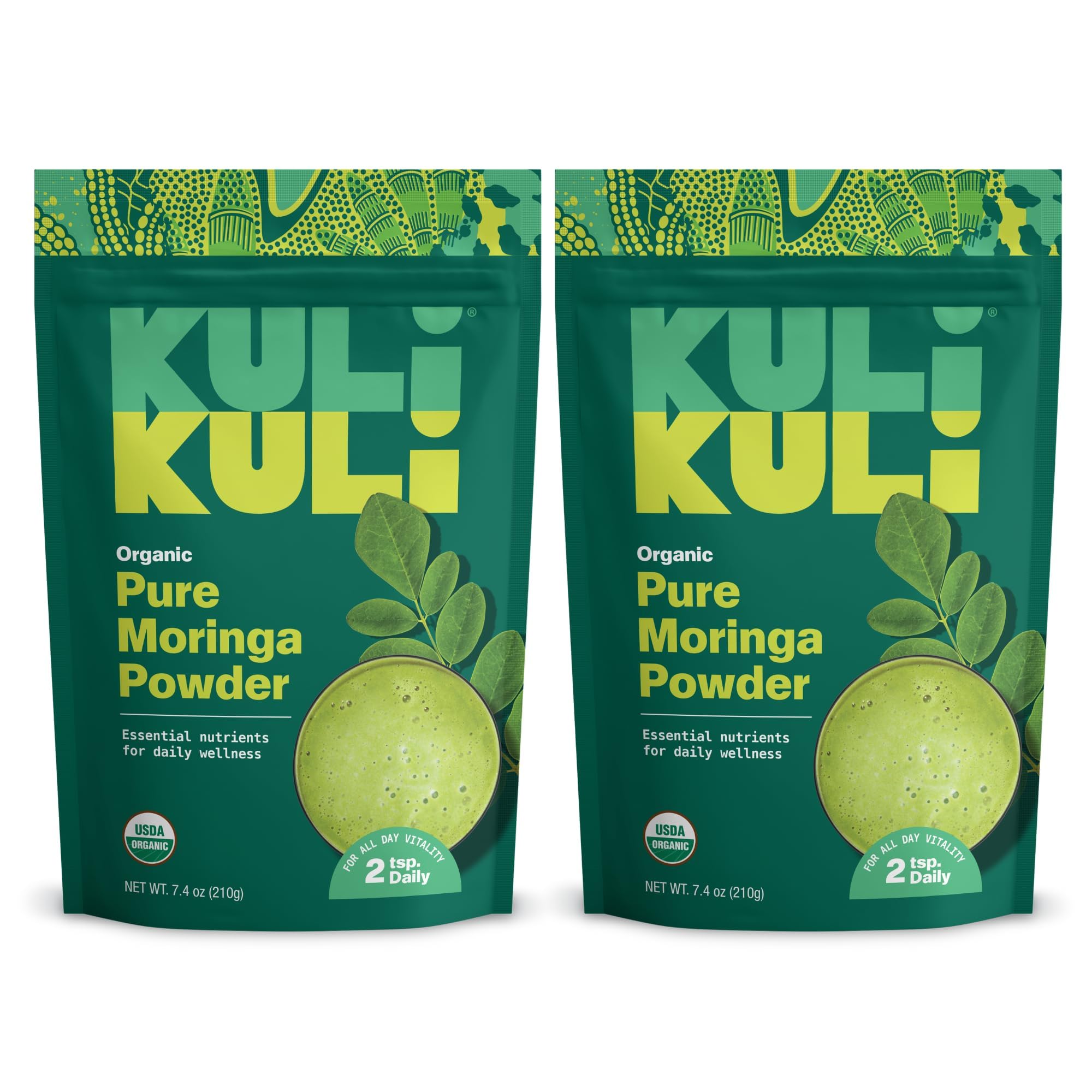 Kuli Kuli Moringa powder bottle ready to boost smoothies with leafy greens