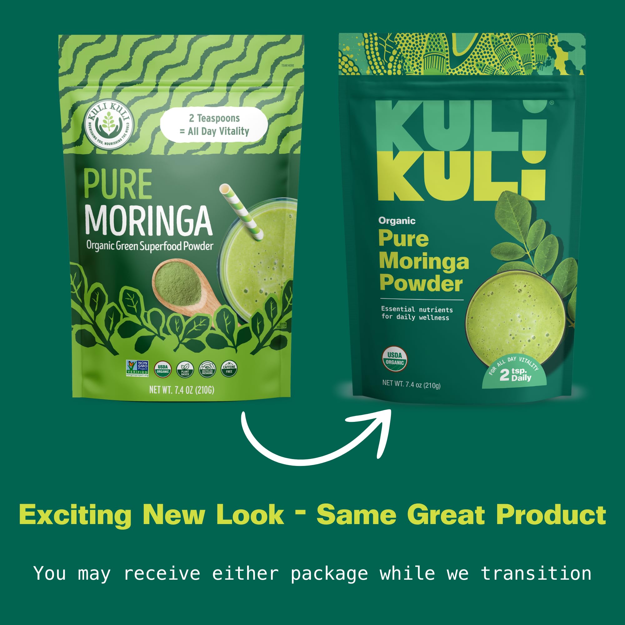 Kuli Kuli Moringa tea brew highlighting a refreshing greens drink.