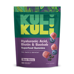 Kuli Kuli Super Gummies bottle front view for daily skin hydration.