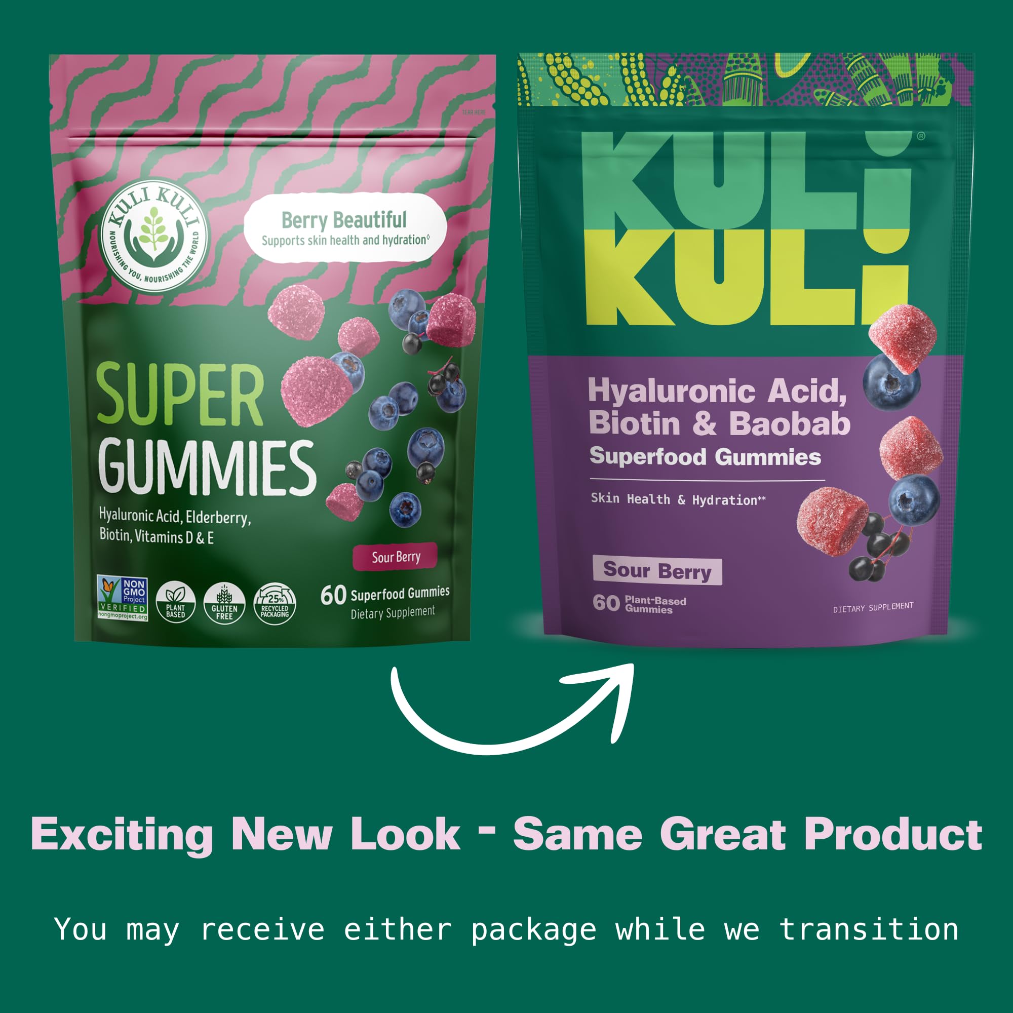 Assorted Kuli Kuli Super Gummies flavors for daily skin wellness.