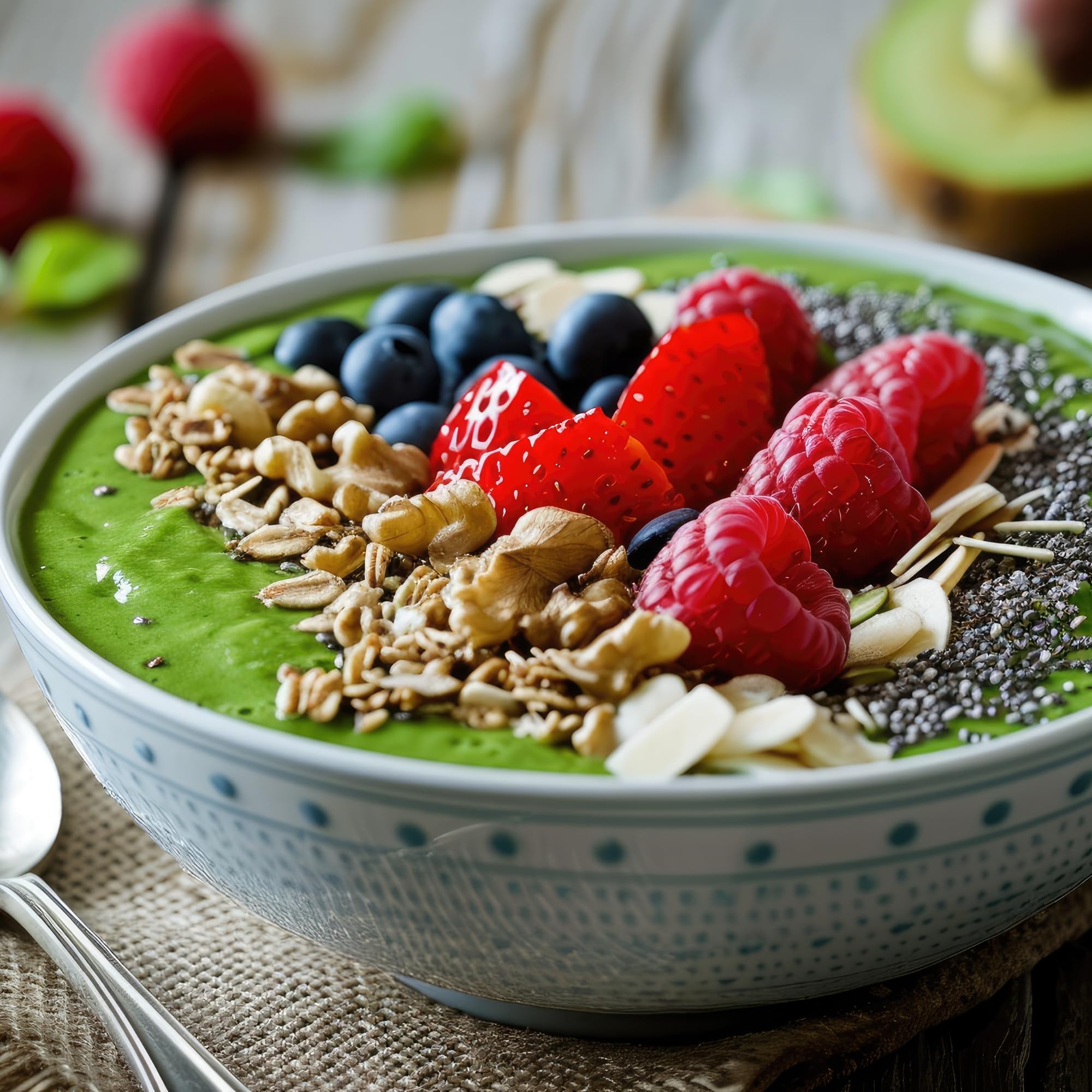Kuli Kuli Green Power ingredients panel highlighting moringa, wheatgrass, broccoli, barley.