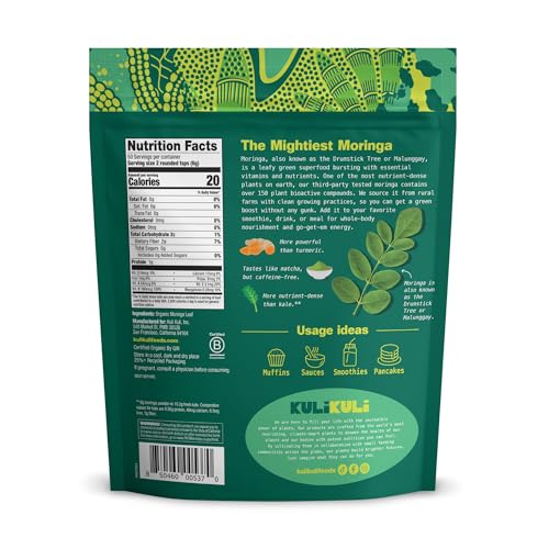 Scoop of Kuli Kuli Moringa powder for smoothies and breakfasts