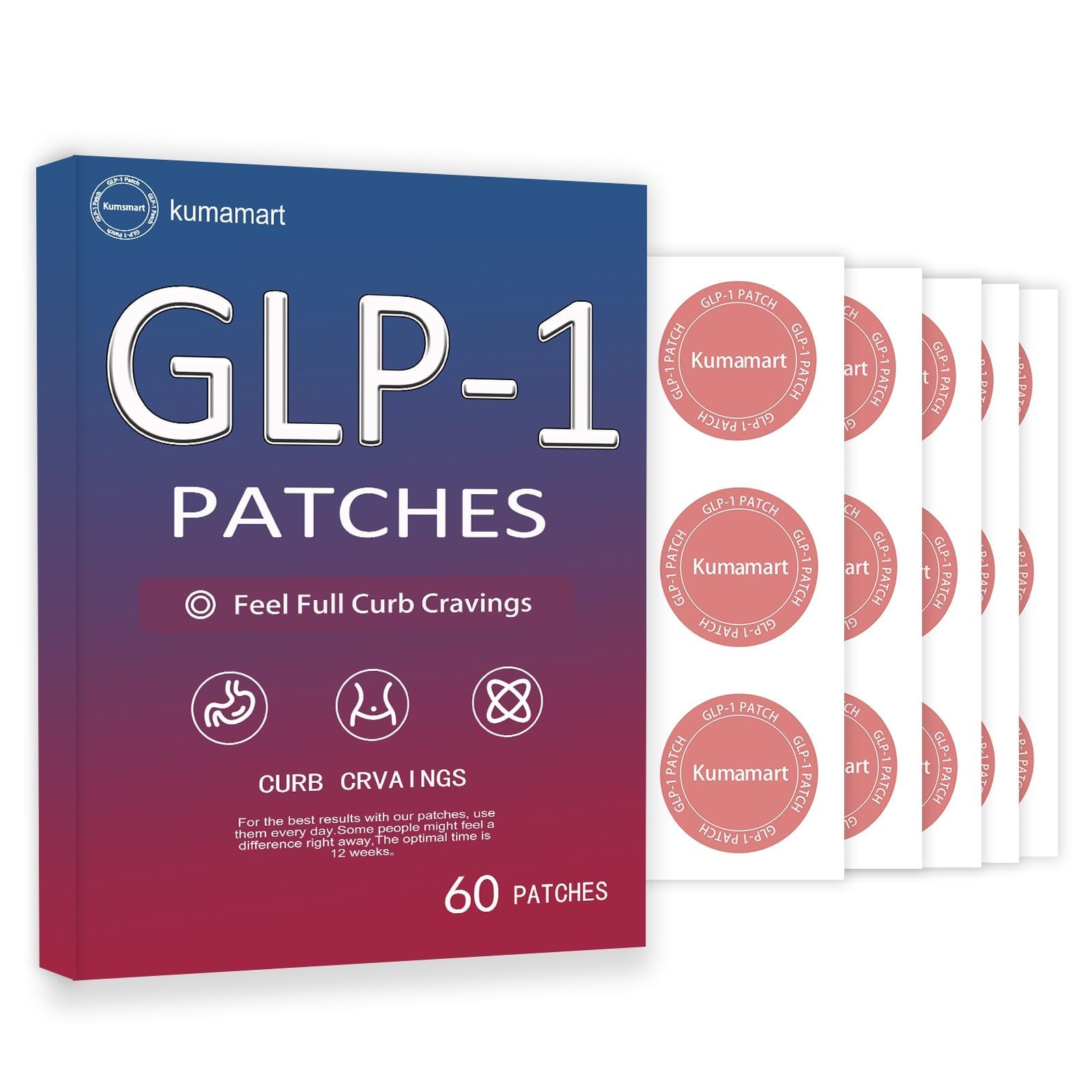 kumamart GLP-1 patch packaging close-up showing plant-based formula for daily support