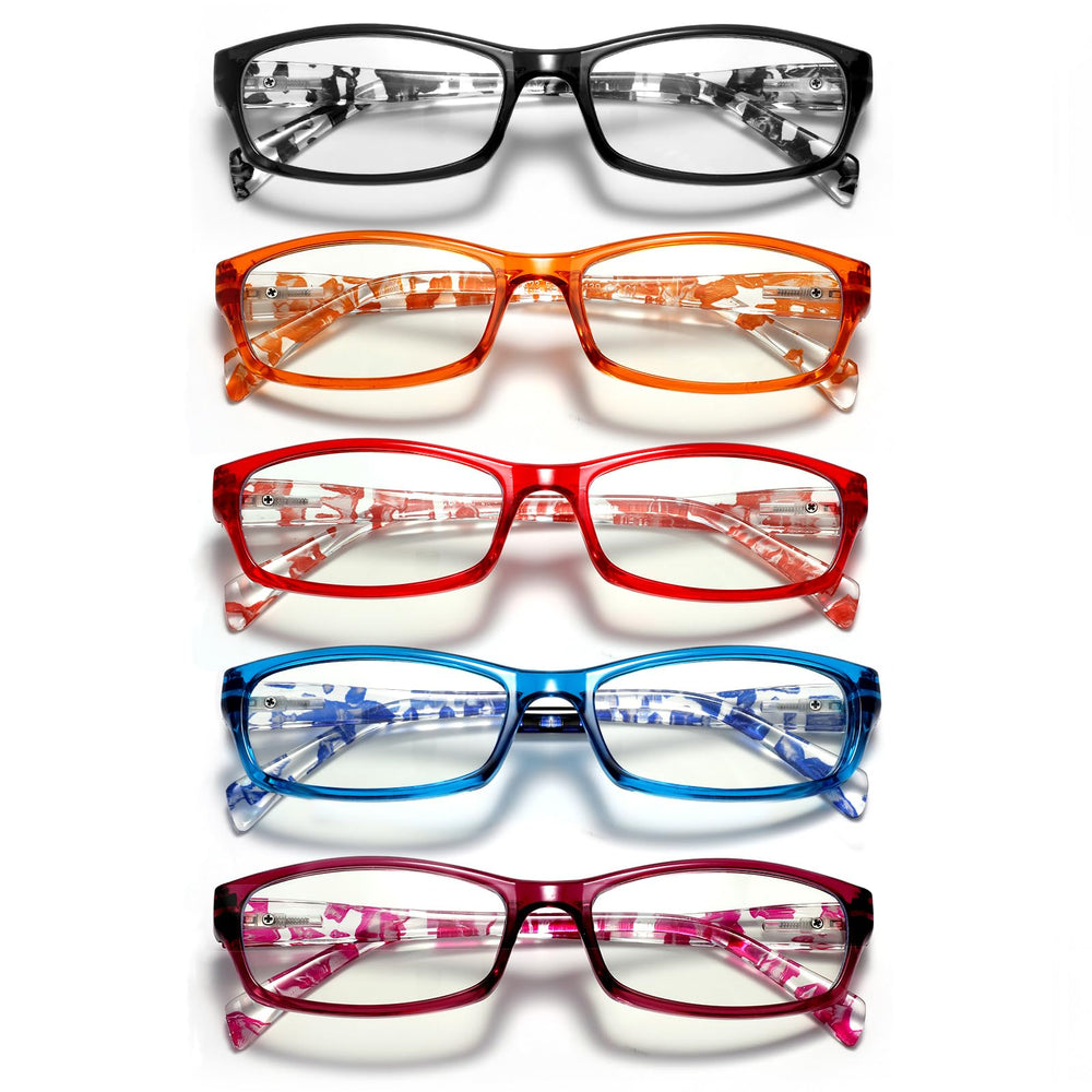 kunchu 5-pack reading glasses with blue light protection for comfortable screen use.