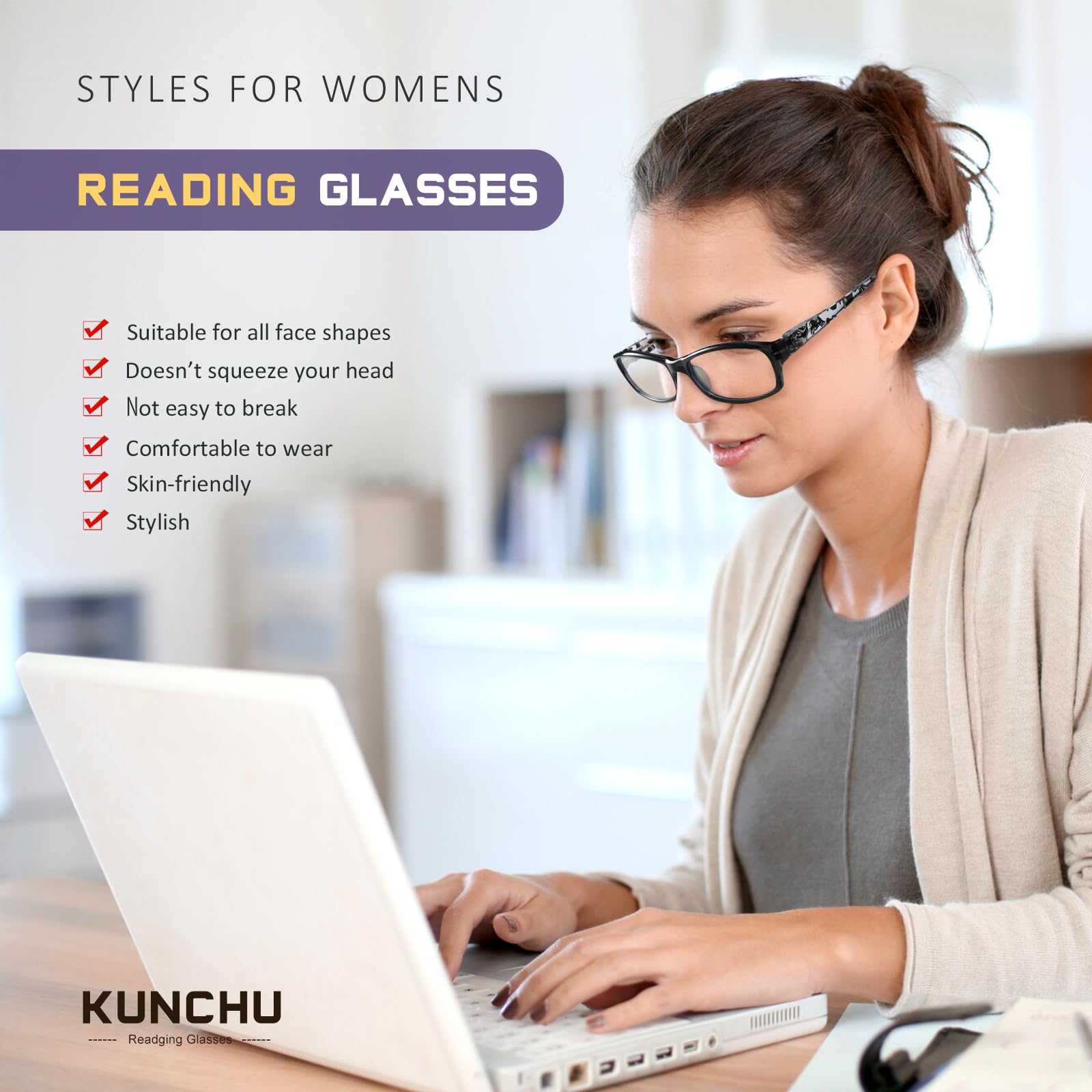 kunchu lightweight reading glasses designed for all-day wear