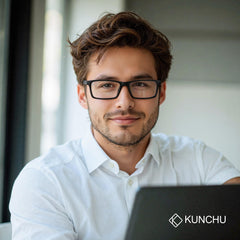 Kunchu spring hinge reading glasses with secure fit for all-day comfort.
