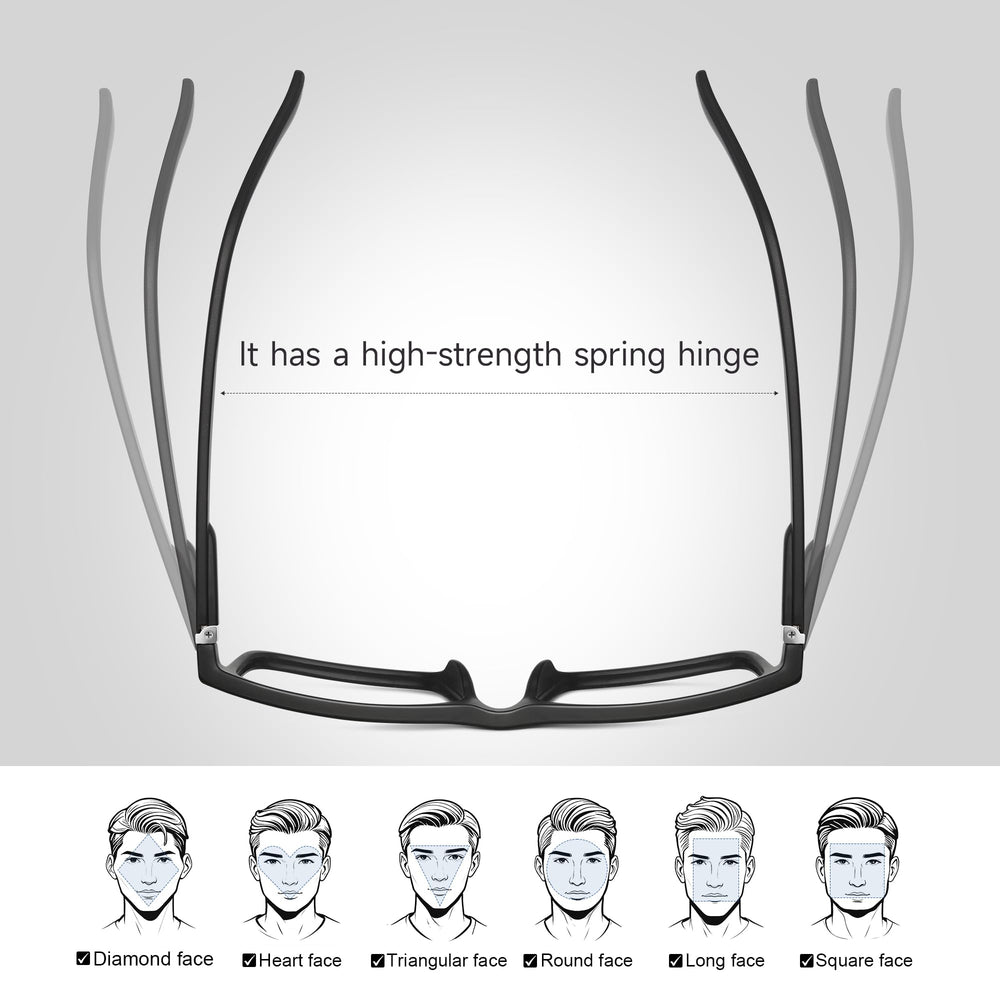 Kunchu men's square frames ideal for reading, screens, and everyday use.