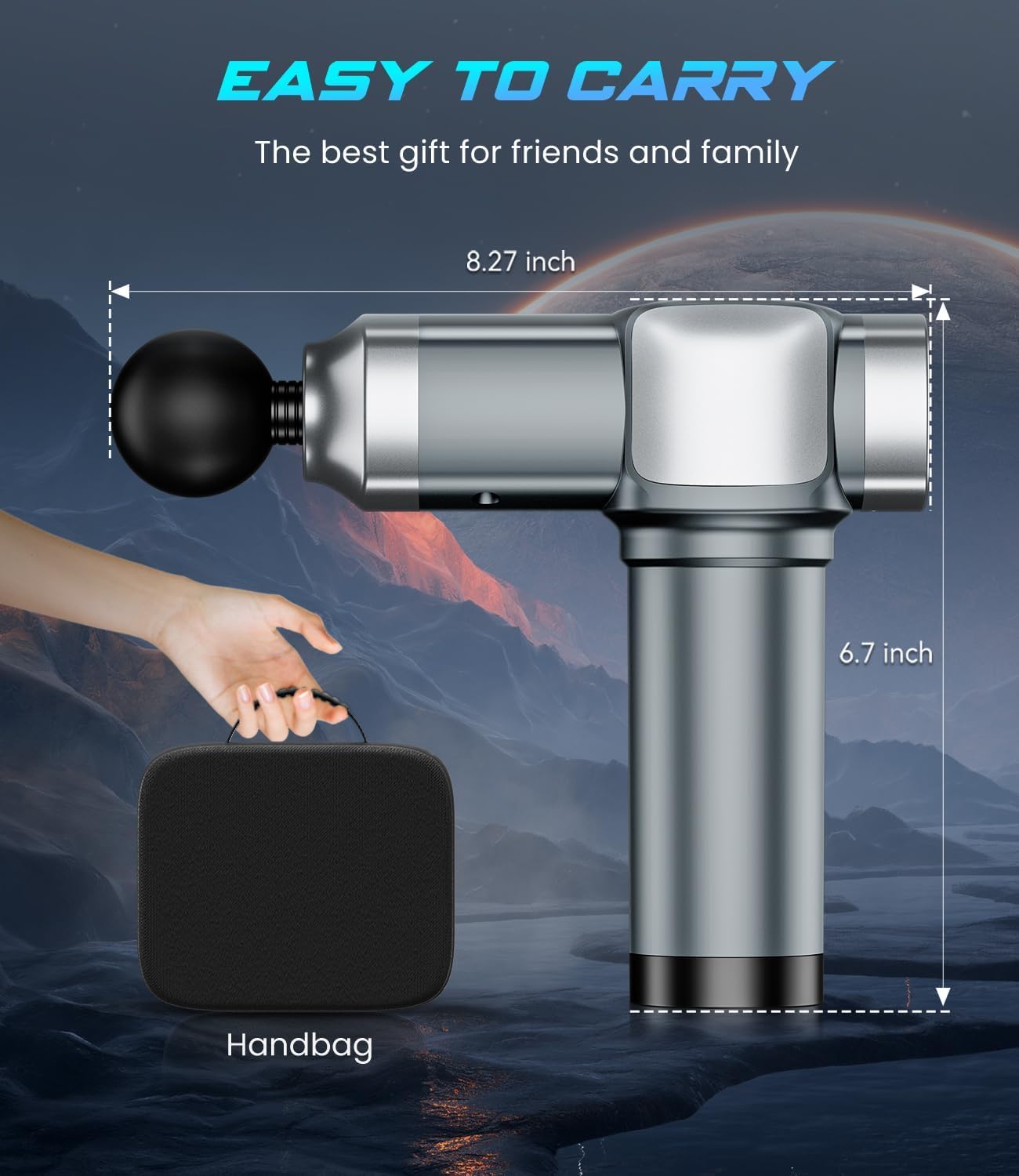 KUPAKY massage gun in use on shoulder, showing targeted massage capability.