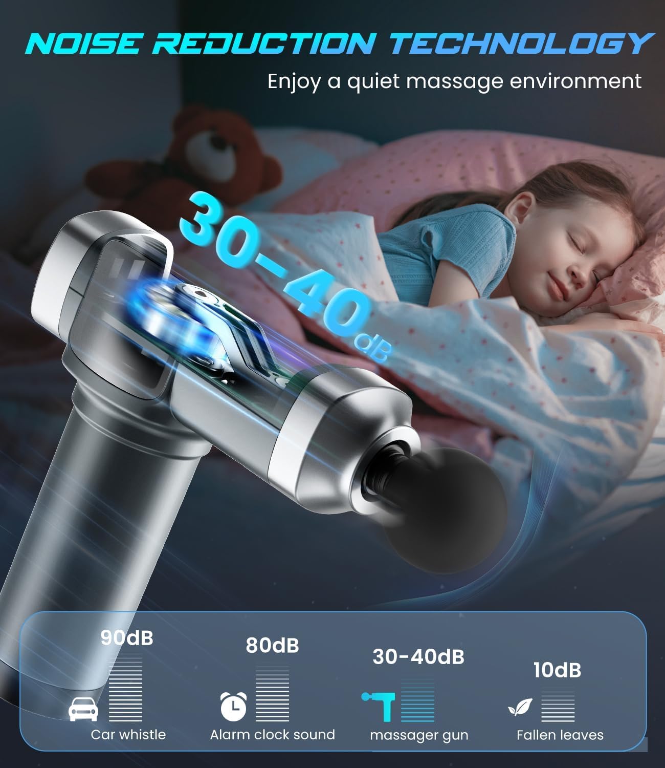 KUPAKY massage gun LED screen showing speed and battery at a glance.