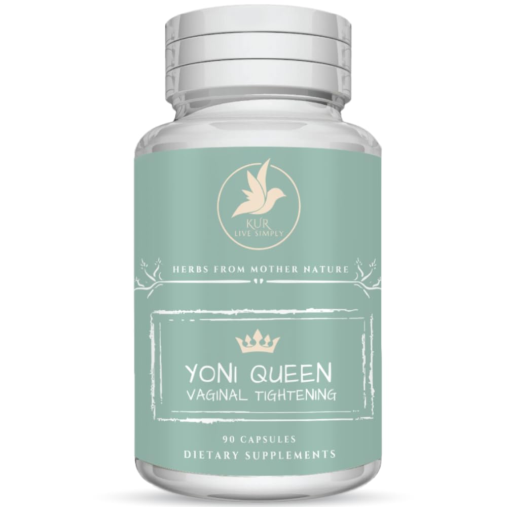 KUR Live Simply Yoni Queen bottle displayed, vegan capsules for daily vaginal wellness.